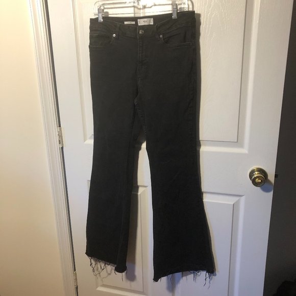 Mango Denim - MNG flare raw hems dark wash women jeans, size 10